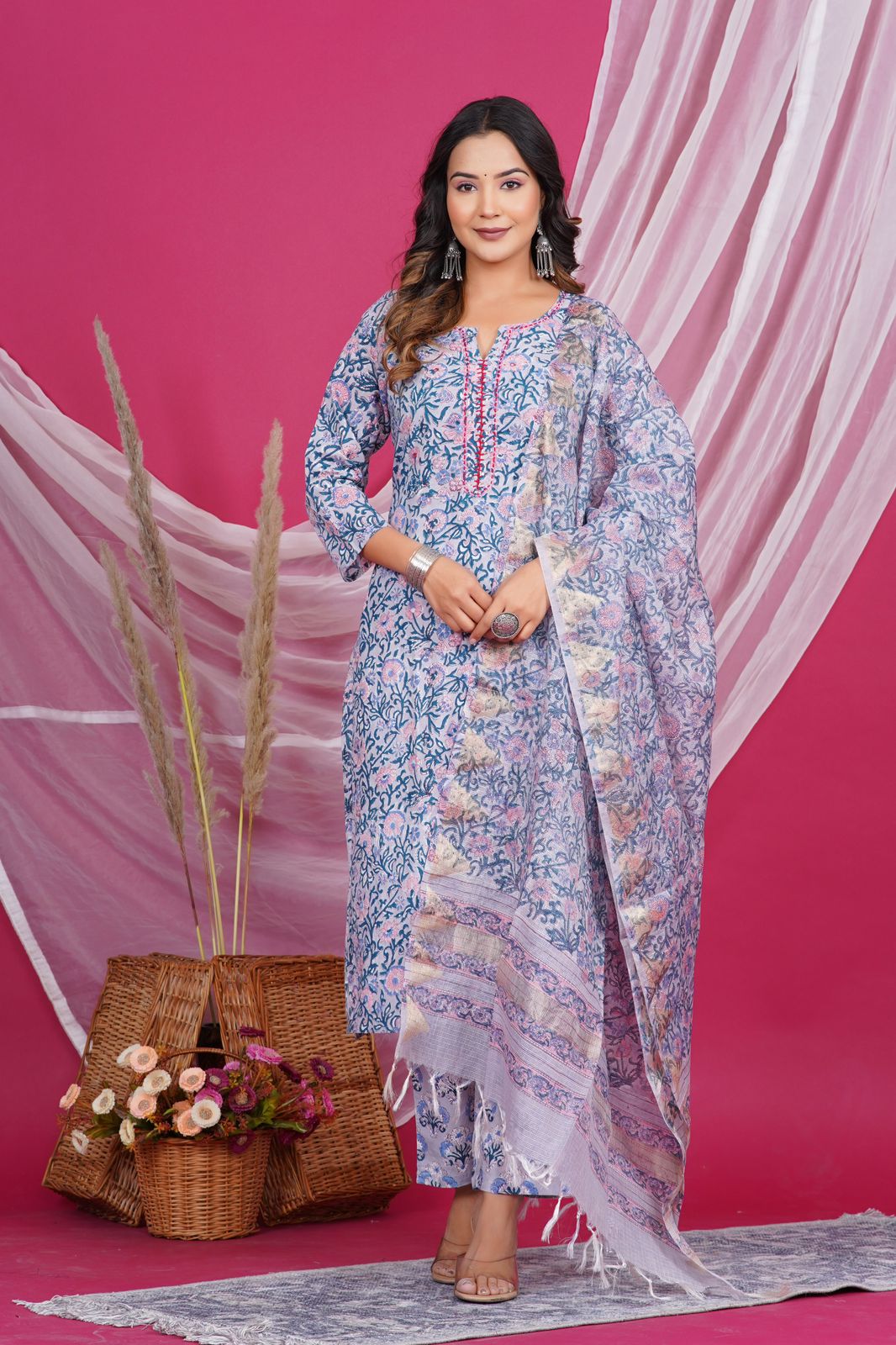 hand block printed kurta set with dupatta