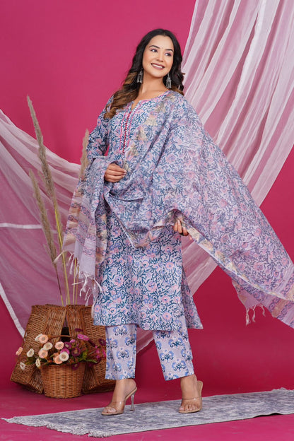 hand block printed kurta set with dupatta