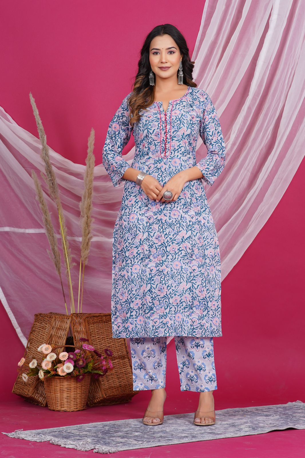 hand block printed kurta set with dupatta