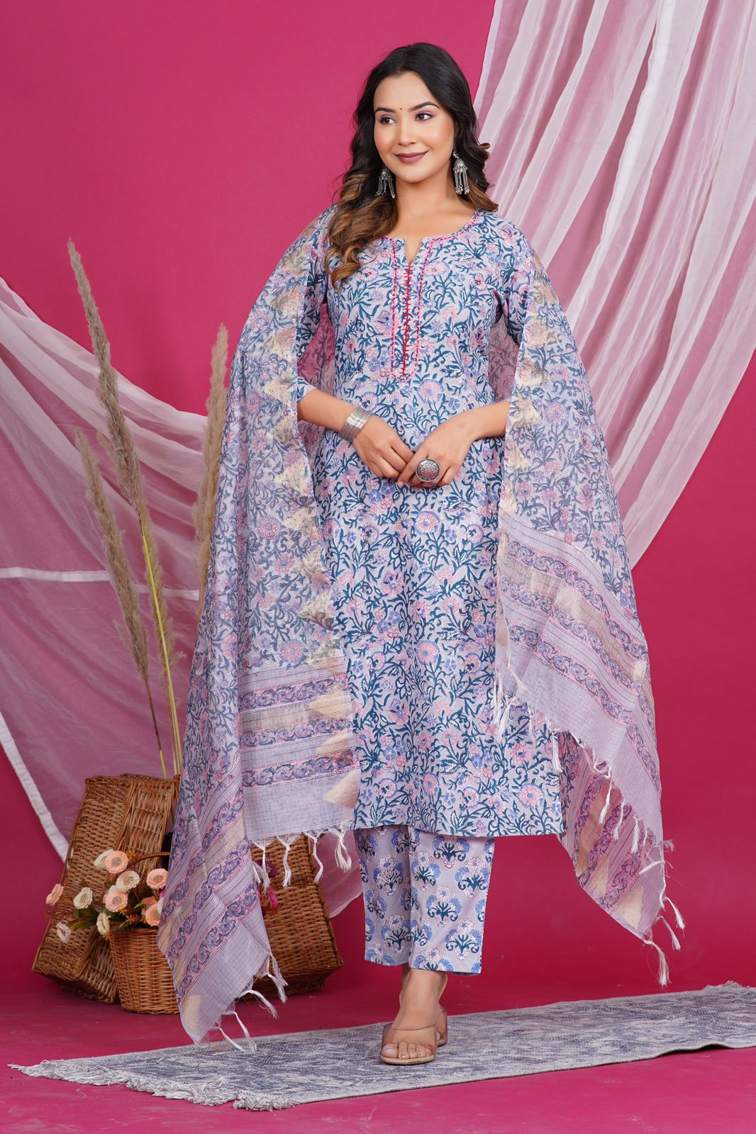 hand block printed kurta set with dupatta