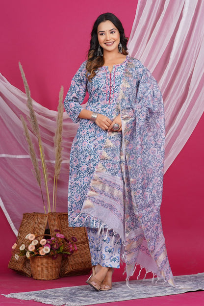 hand block printed kurta set with dupatta