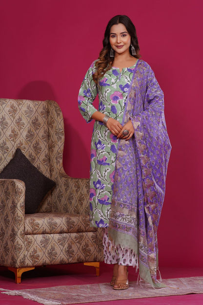 hand block printed kurta set with dupatta