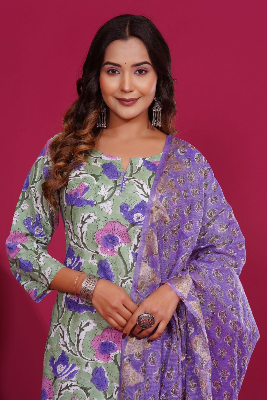 hand block printed kurta set with dupatta