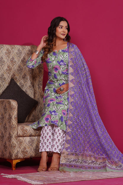 hand block printed kurta set with dupatta