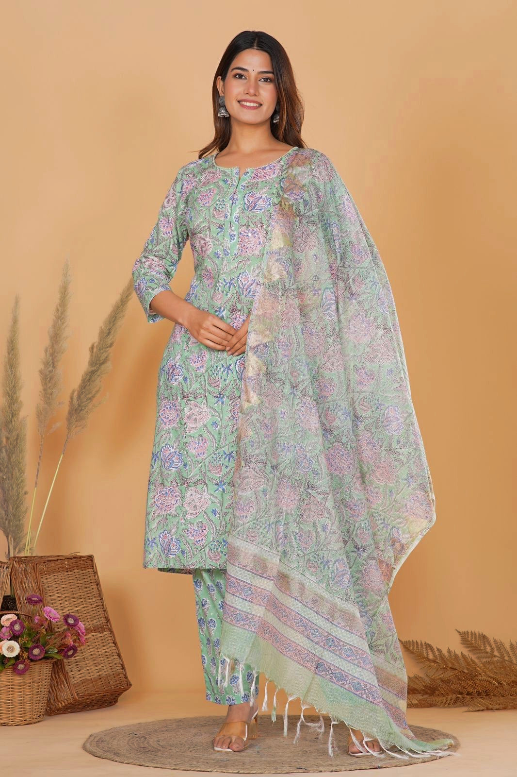 hand block printed kurta set with dupatta