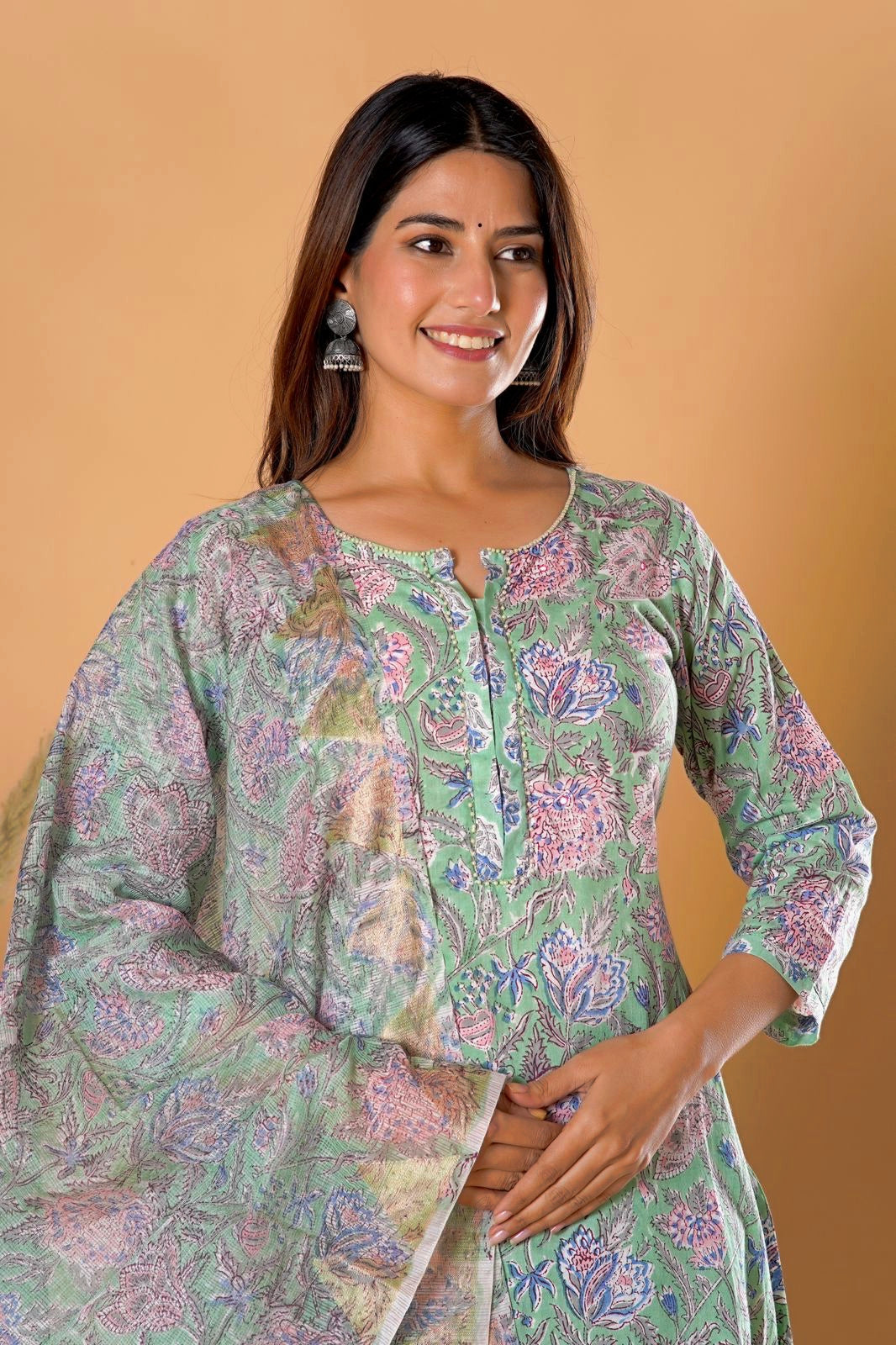 hand block printed kurta set with dupatta