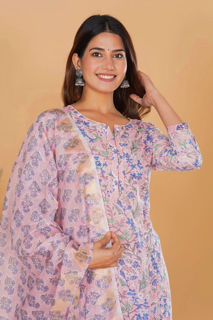 hand block printed kurta set with dupatta