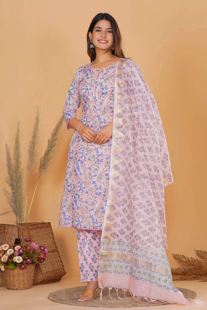 hand block printed kurta set with dupatta