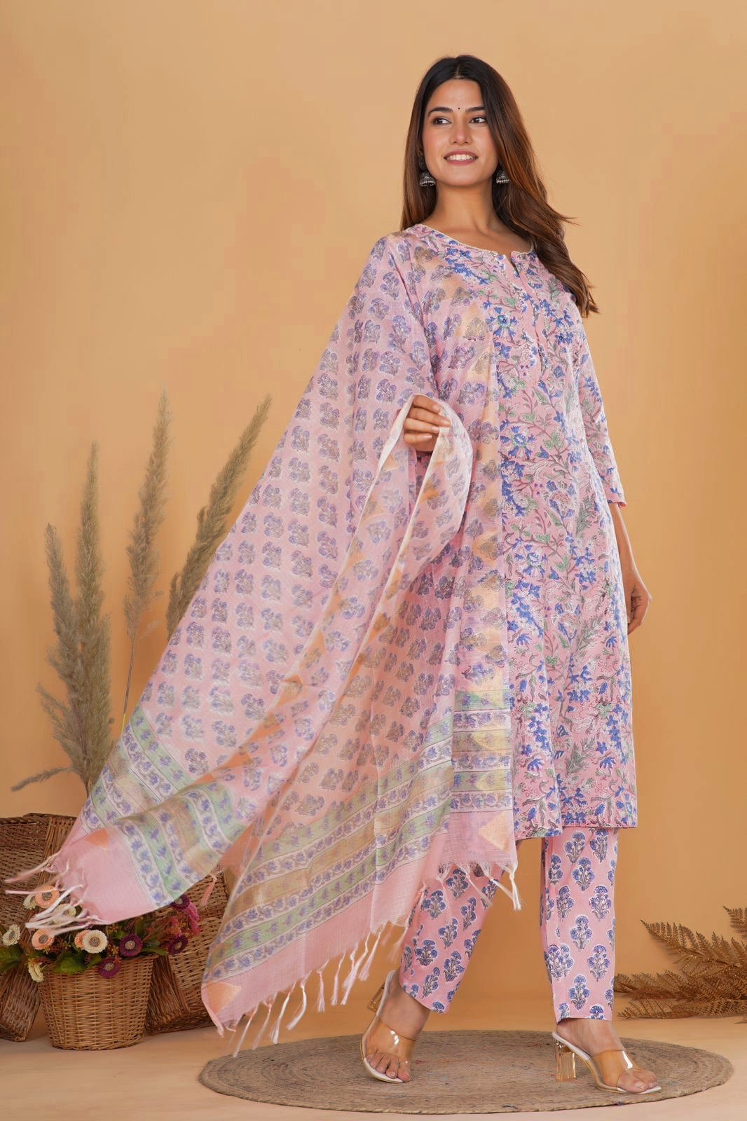 hand block printed kurta set with dupatta