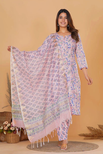 hand block printed kurta set with dupatta