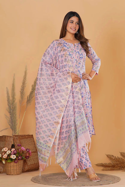 hand block printed kurta set with dupatta