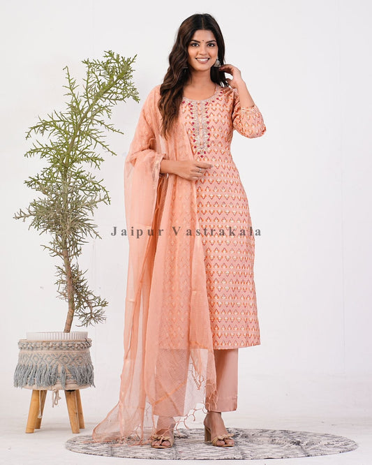 Peach Petal Muslin Embroidery Suit