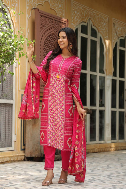 Pink Festive Muslin Silk Suit