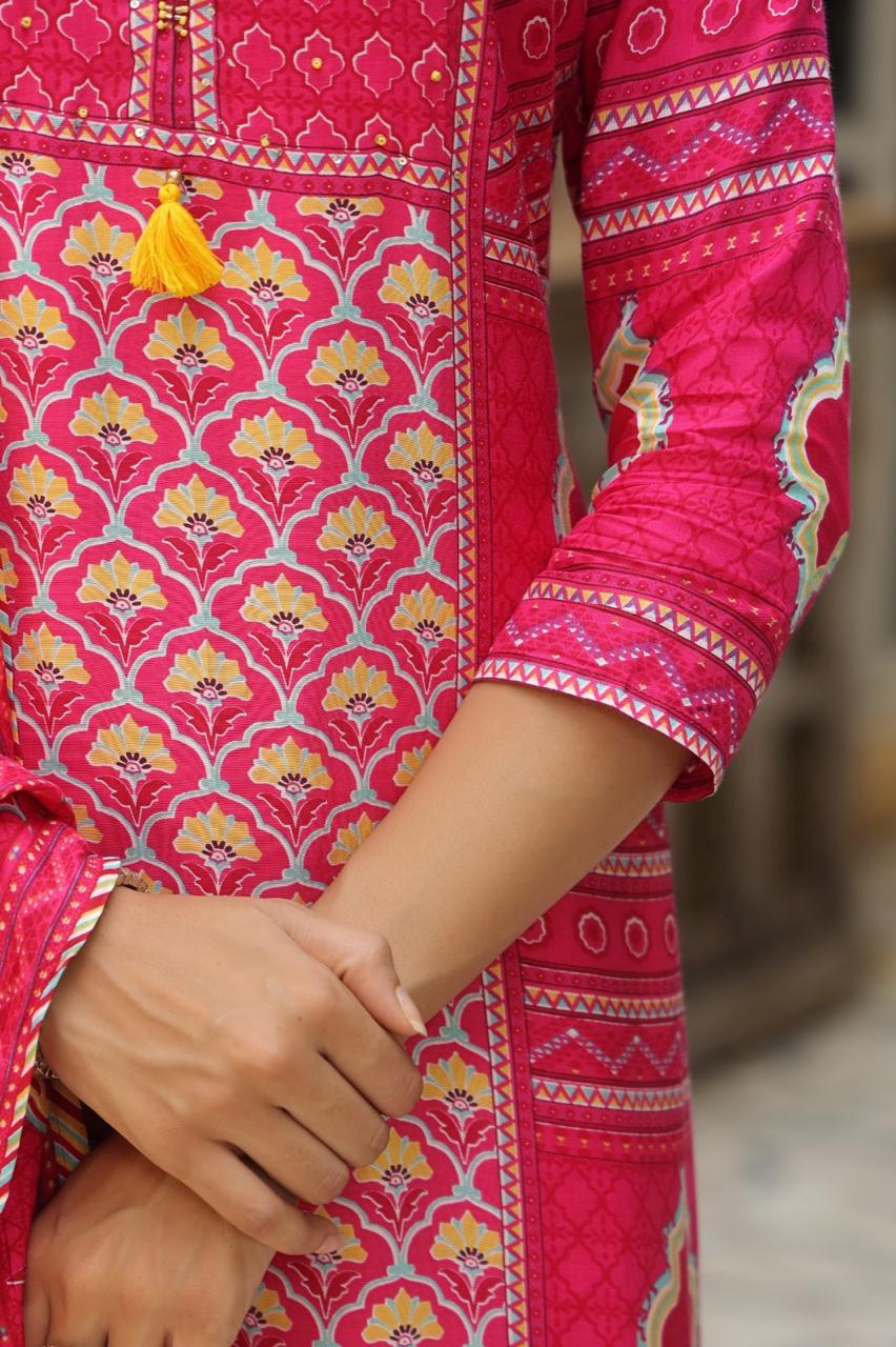 Pink Festive Muslin Silk Suit