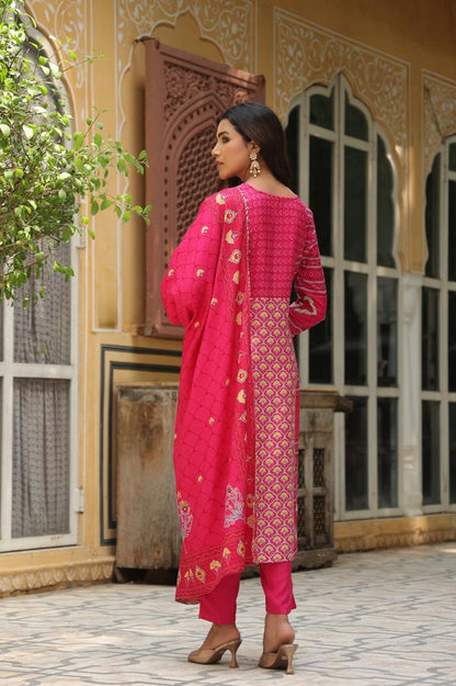 Pink Festive Muslin Silk Suit