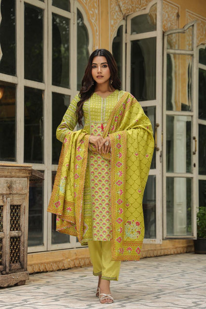 Green Festive Muslin Silk Suit