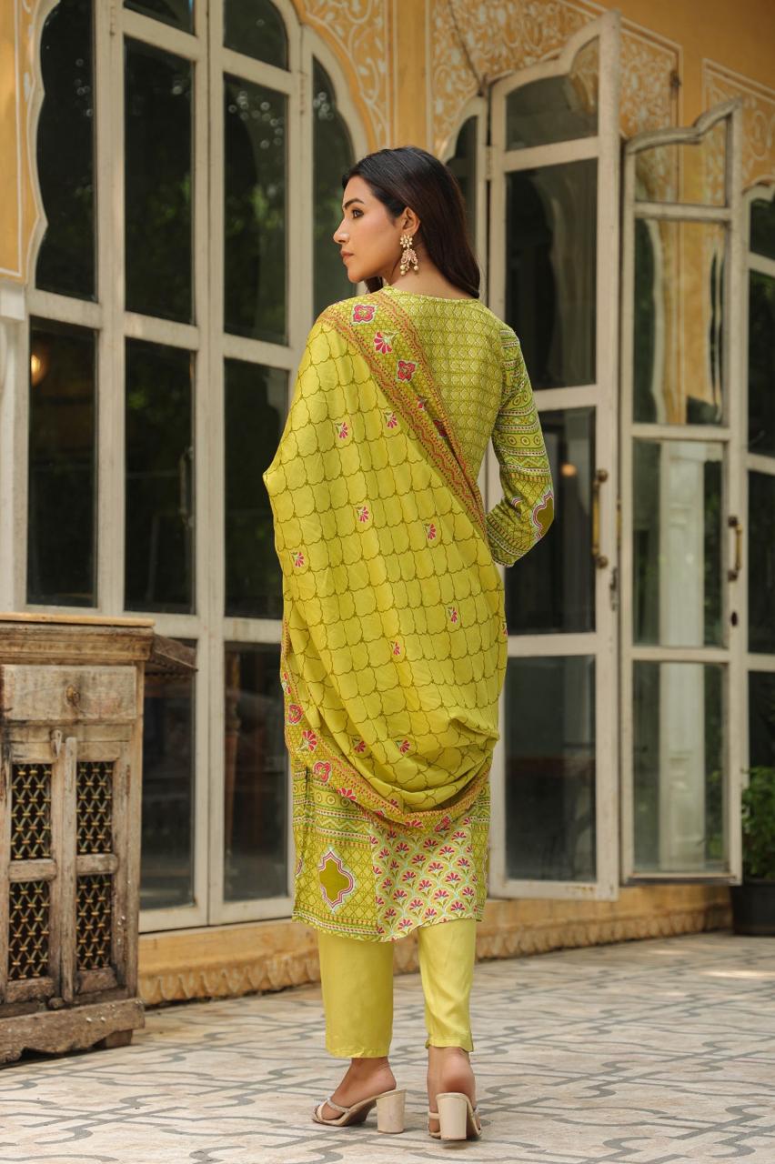 Green Festive Muslin Silk Suit