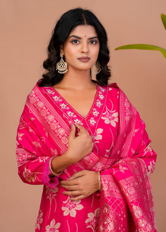 hand block printed kurta set with dupatta