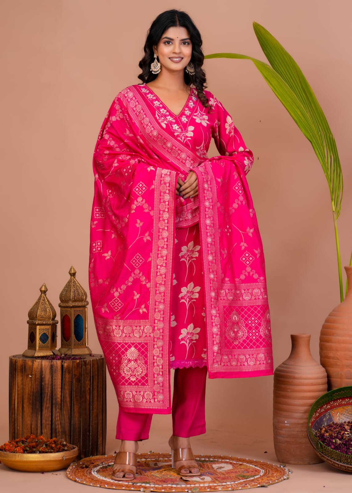 hand block printed kurta set with dupatta