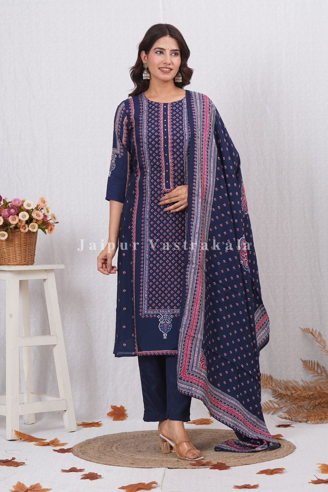 Blue Ethnic Mirage Muslin Suit