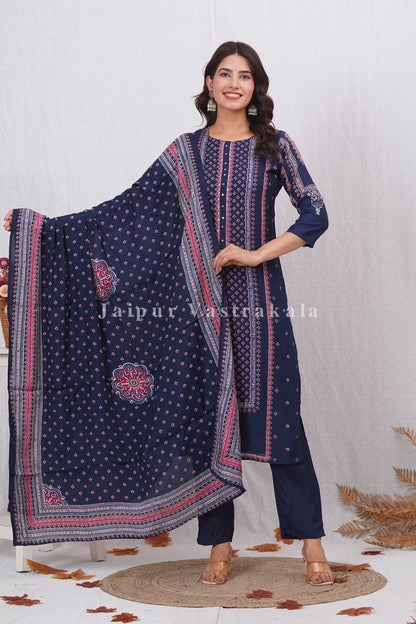 Blue Ethnic Mirage Muslin Suit