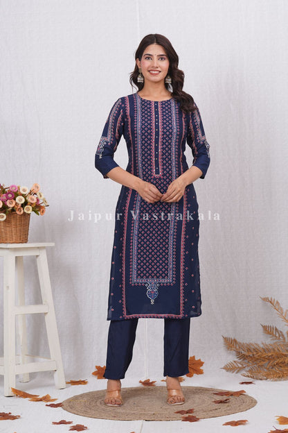 Blue Ethnic Mirage Muslin Suit