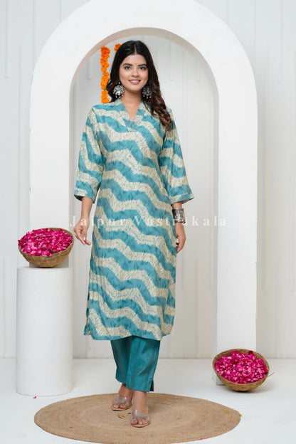 Ocean Mirage Muslin Silk Suit