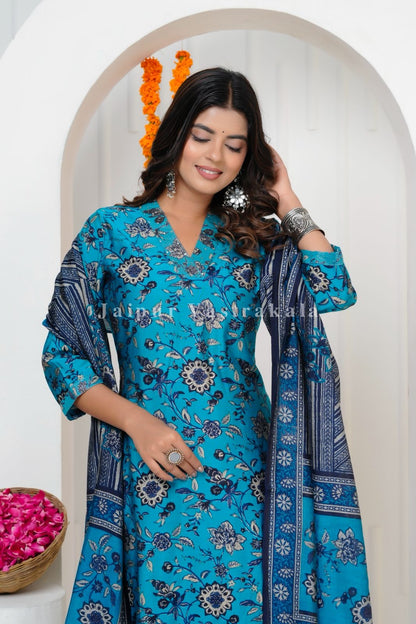 Blue Harmony Muslin Silk Suit