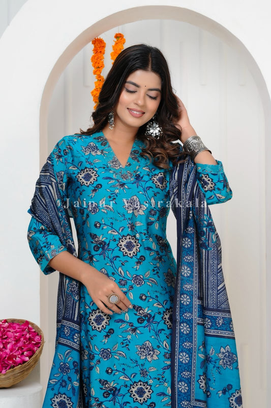 Blue Harmony Muslin Silk Suit