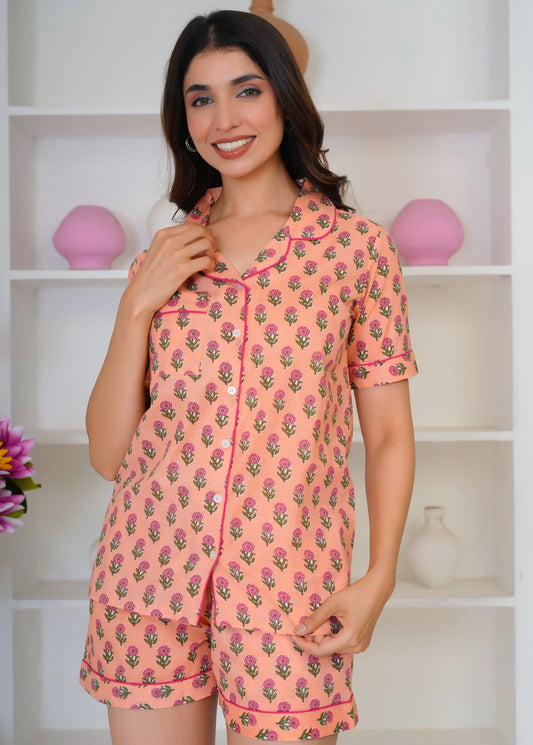 Peach Booti Shorts Night Suit