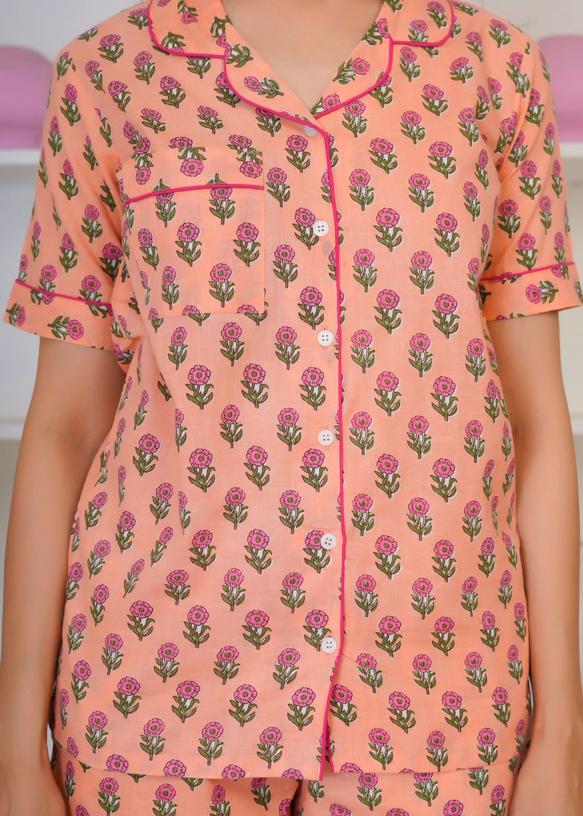 Peach Booti Shorts Night Suit