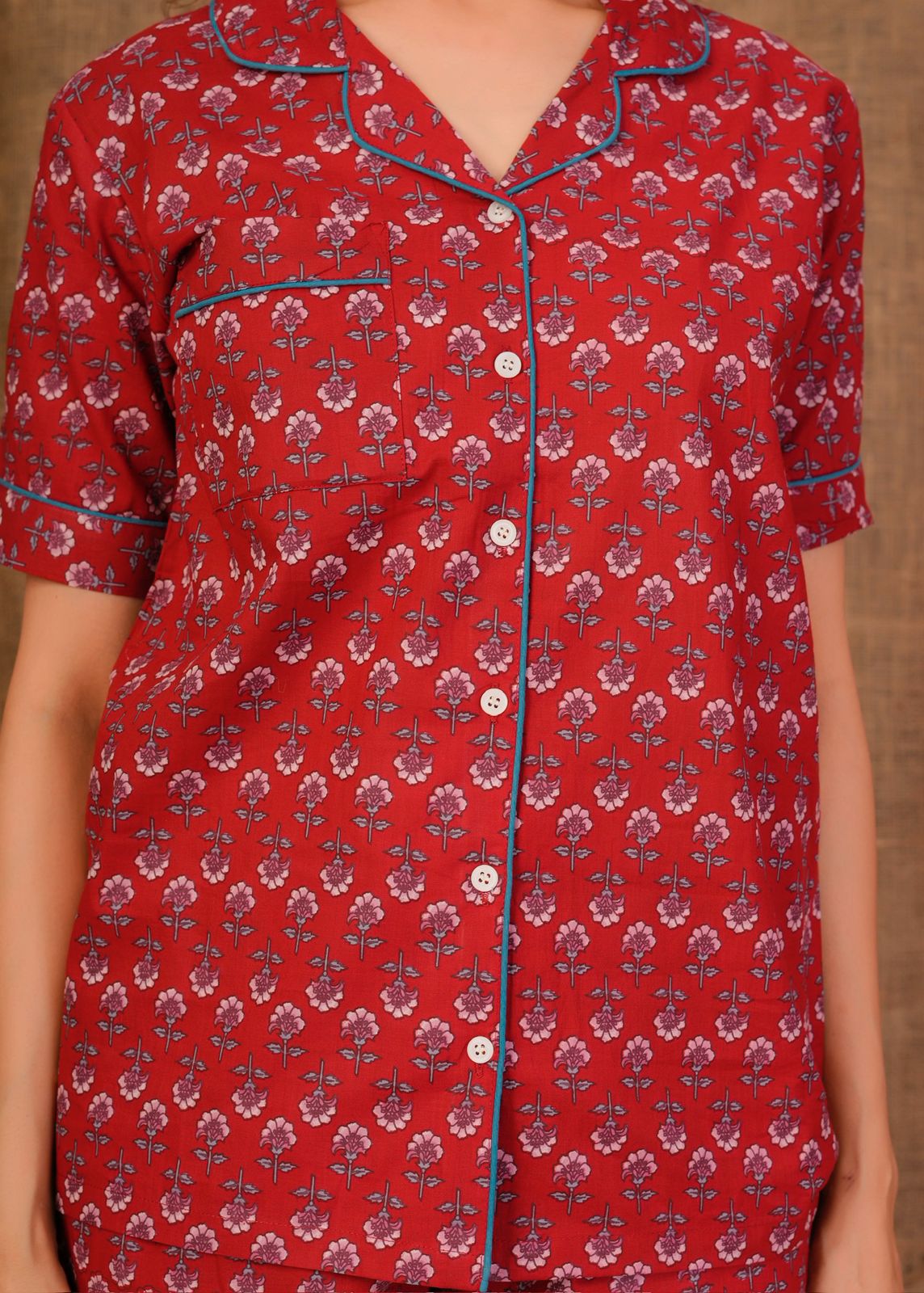 Crimson Buds Shorts Night Suit