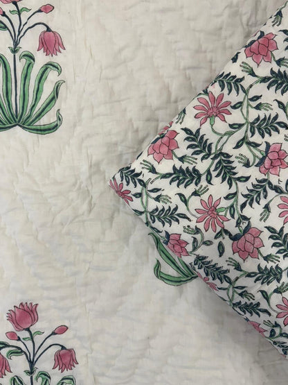 Soft Pink Boota Reversible Single Bed Quilt