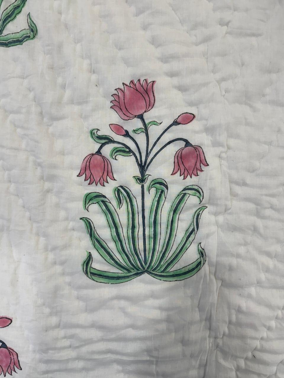 Soft Pink Boota Reversible Single Bed Quilt