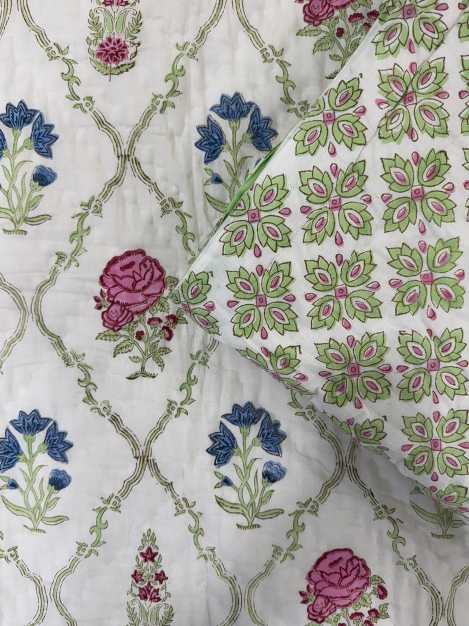 Pink Blue Maze Reversible Single Bed Quilt