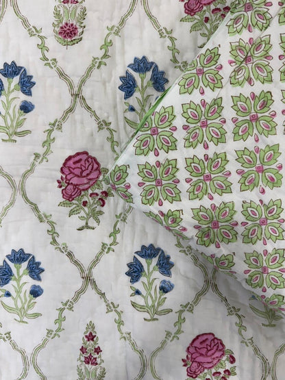 Pink Blue Maze Reversible Single Bed Quilt
