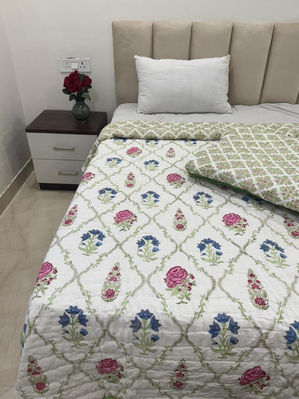Pink Blue Maze Reversible Single Bed Quilt