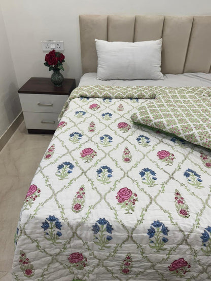 Pink Blue Maze Reversible Single Bed Quilt