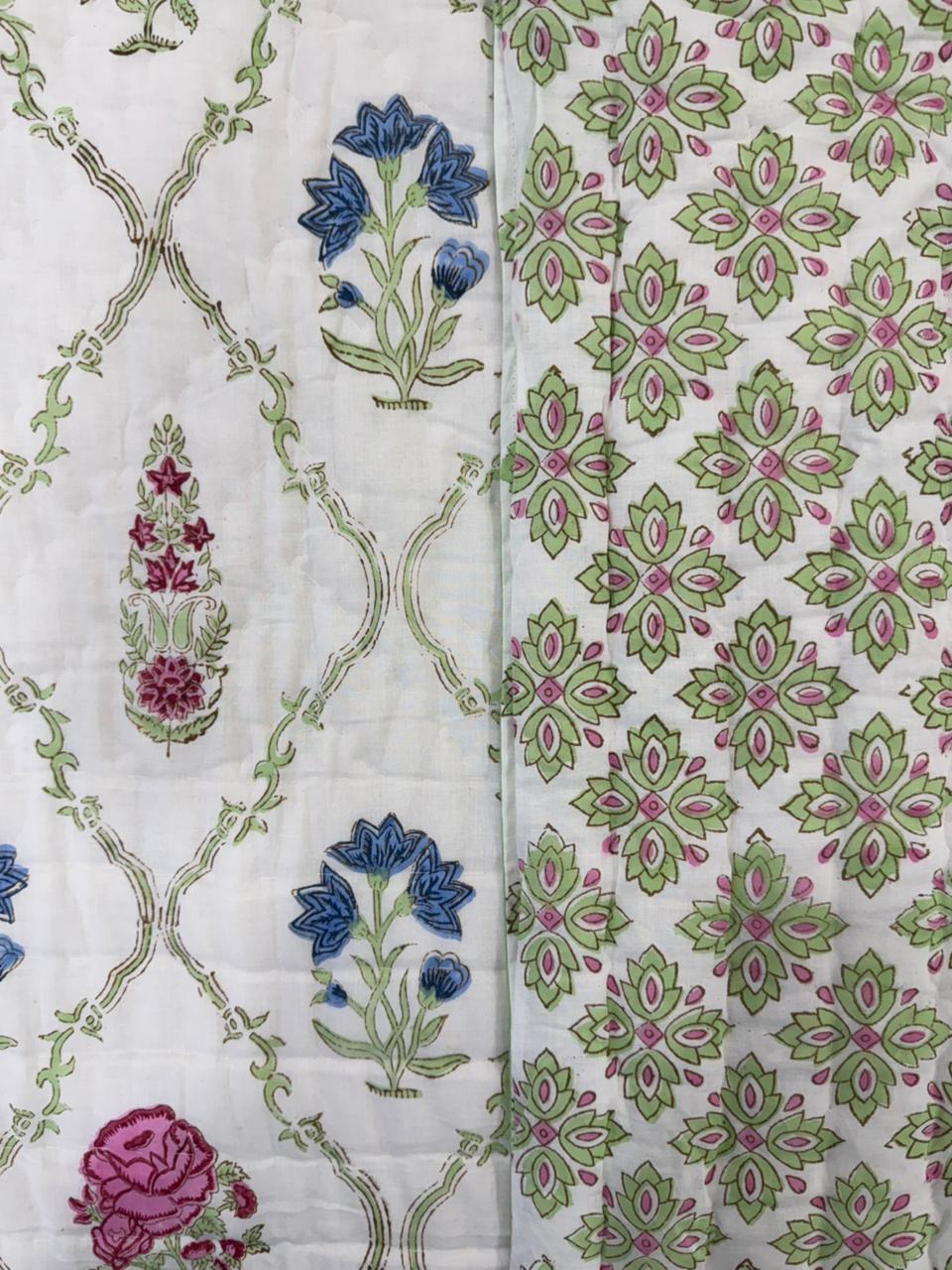 Pink Blue Maze Reversible Single Bed Quilt