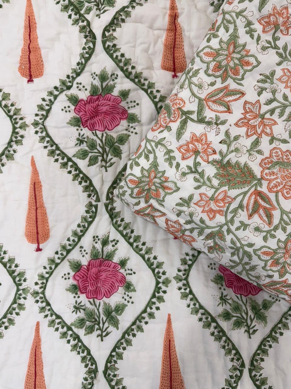 Orange Pink Veins Reversible Single Bed Quilt