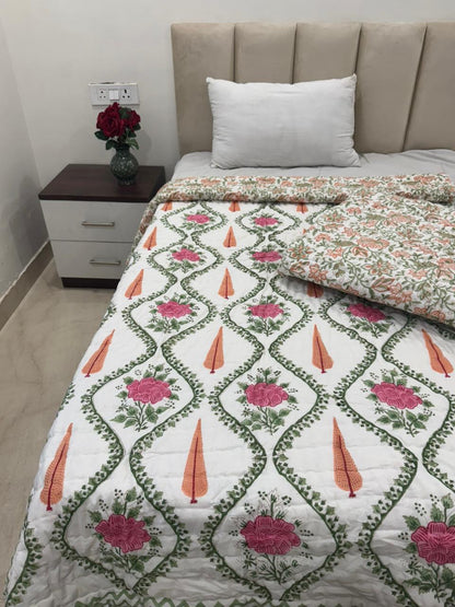 Orange Pink Veins Reversible Single Bed Quilt