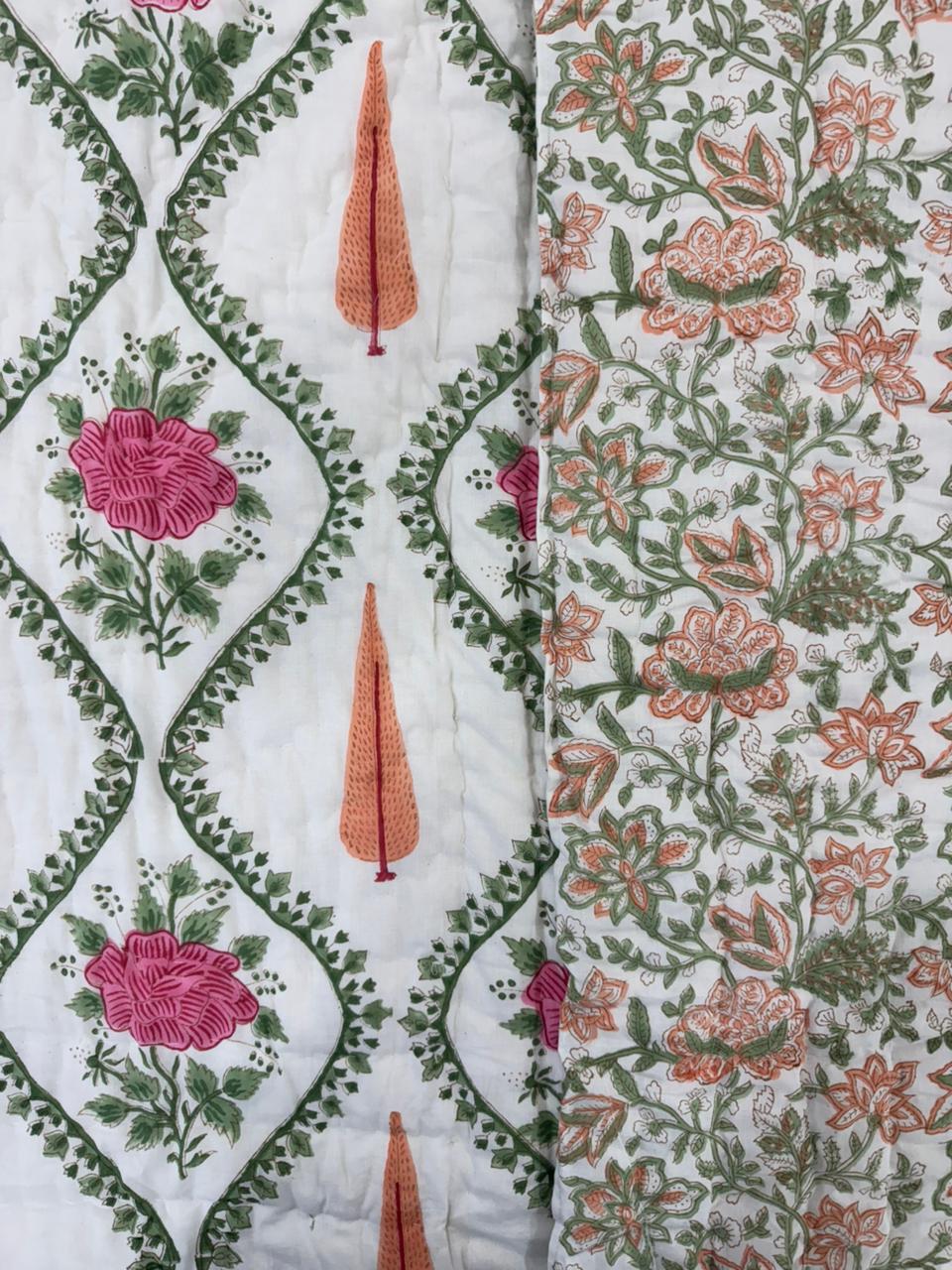 Orange Pink Veins Reversible Single Bed Quilt