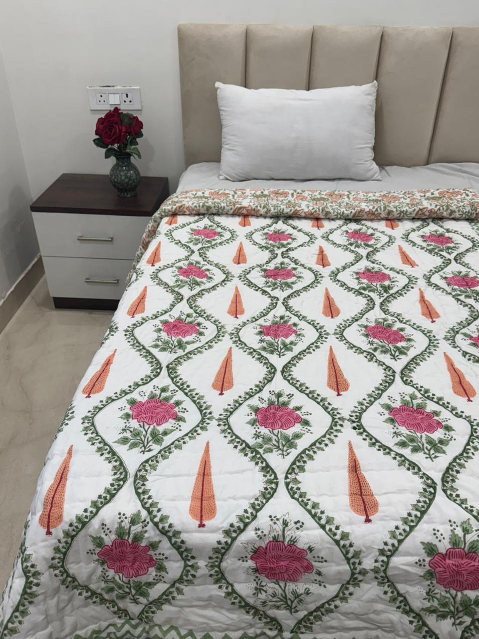 Orange Pink Veins Reversible Single Bed Quilt
