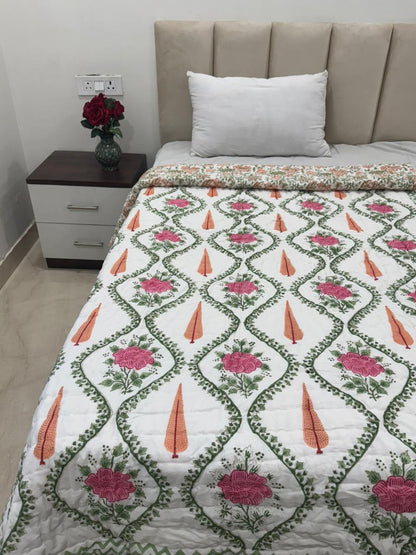 Orange Pink Veins Reversible Single Bed Quilt