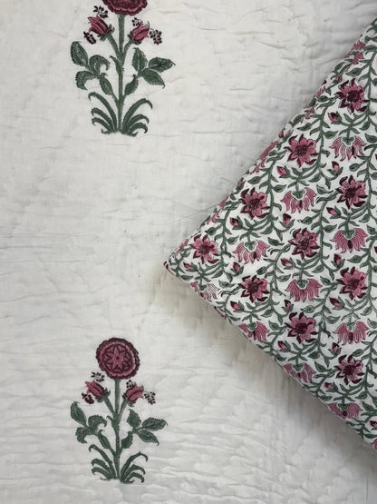 Pink Maroon Boota Reversible Single Bed Quilt