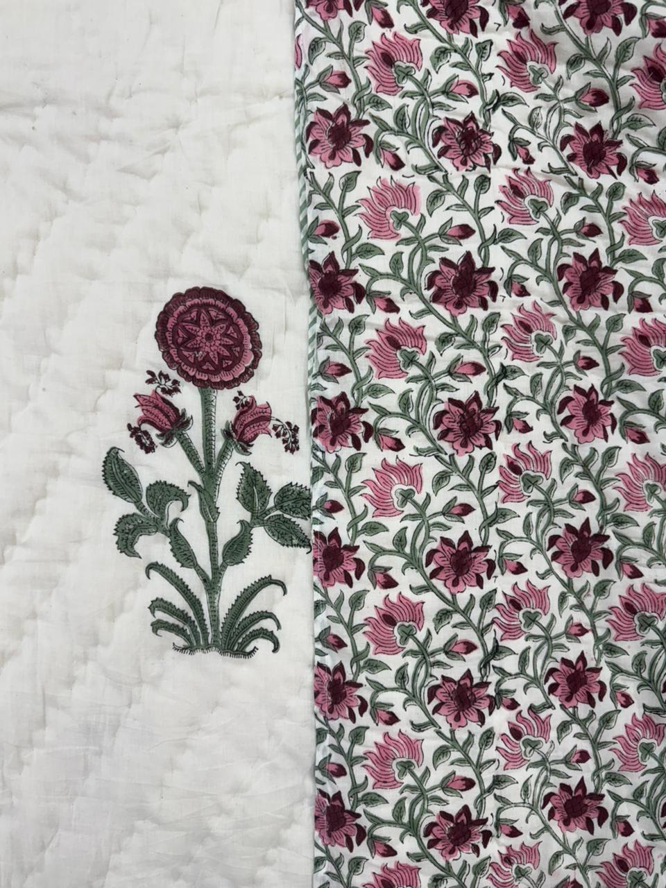 Pink Maroon Boota Reversible Single Bed Quilt