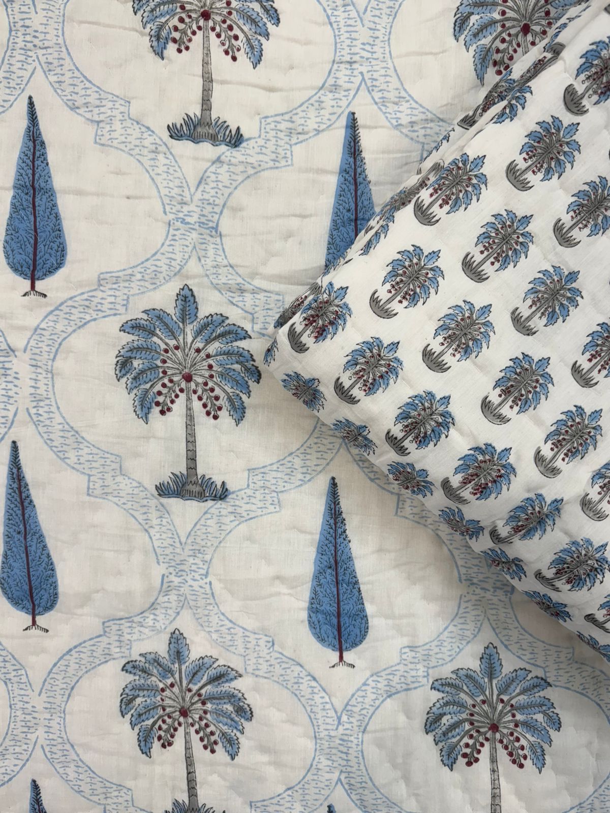 Blue Palm Haven Reversible Single Bed Quilt