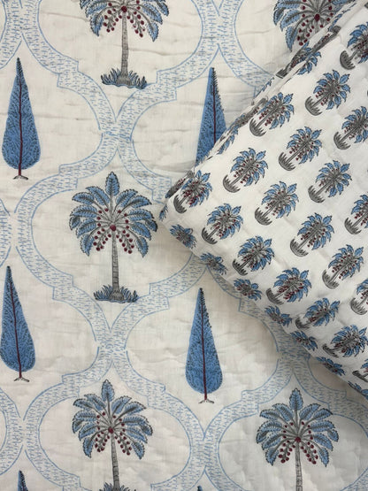 Blue Palm Haven Reversible Single Bed Quilt