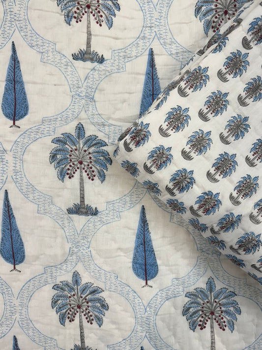 Blue Palm Haven Reversible Single Bed Quilt