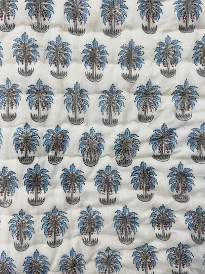 Blue Palm Haven Reversible Single Bed Quilt